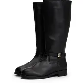 Tommy Hilfiger Stiefel "TH BUCKLE RIDING LTHR LONG BOOT", Blockabsatz, Langschaftstiefel, Businessstiefel mit Zierschnalle