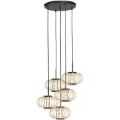 Anne Light & Home Hängeleuchte Silva, 5fl. rund, schwarz, Bambusstreben