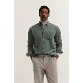 Bugatti Langarmhemd "Soft Cotton", Herren, Gr. L, Normalgrößen, grün (150, moos), 100% Baumwolle, unifarben, normal, eckige 2-Knopf-Manschette, Hemden Langarmhemd, im Modern Fit mit Button-Down-Kragen