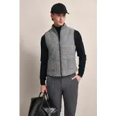 Bugatti Kurzweste , Herren, Gr. 58, grau (dunkelgrau), 50% Wolle, 30% Polyester, 20% Baumwolle, unifarben, regular fit, ohne Ausschnitt, Westen Kurzweste, mit tonalem Fischgratmuster