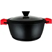 Briebe Black Titanium Kochtopf InduktionTitan, Topf 28cm Gussaluminium, PFOA-Freie, Glasdeckel Schwarz