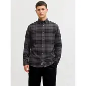 Jack & Jones Langarmhemd "JPRBLUBARKLEY FLANNEL X-MAS L/S SHIRT CH", Herren, Gr. S, N-Gr, grau (schwarz), Web, Obermaterial: 100% Baumwolle, kariert, regular fit, Hemden Langarmhemd