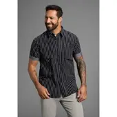 Man'S World Kurzarmhemd , Herren, Gr. L (41/42), N-Gr, schwarz (schwarz gestreift), Web, Obermaterial: 100% Baumwolle, gestreift, comfort fit hüftlang, Aufschlag, Hemden Kurzarmhemd, modern gestreift