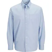 Jack & Jones Langarmhemd "JJCOLE POPLIN STRIPE SHIRT LS", Herren, Gr. M, N-Gr, blau (chambray blau detail:solid), Web, Obermaterial: 100% Baumwolle, unifarben, relaxed fit, Hemden Langarmhemd
