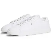 Tommy Hilfiger Slip-On Sneaker "TH ICON COURT LIGHT", Damen, Gr. 35, weiß, Leder, Schuhe Slip-On Sneaker, Freizeitschuh, Slipper mit Flaggen-Stickerei