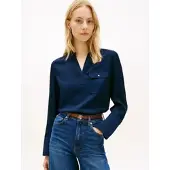 Tommy Hilfiger Langarmbluse "VIS TWILL V NECK BLOUSE LS" mit Knopfleiste
