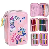 Cerda Disney Minnie Federmappe gefüllt Schuletui & Stiftebox mit Zubehör