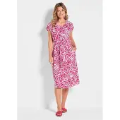 Goldner Sommerkleid "Leinenkleid Ethno, Halbarm", Damen, Gr. 54, N-Gr, pink (pink, gemustert), Obermaterial: 100% Leinen LI., gerade, Sonstiges, Kleider Sommerkleid, Mit Bindegürtel und Taschen