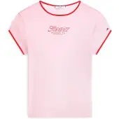 Tommy Hilfiger Kurzarmshirt "TILT GRAPHIC SLIM C-NK SS TEE", Damen, Gr. M (40), rosa (bon. pink), Single Jersey, Obermaterial: 100% Baumwolle, unifarben, slim fit normal, Rundhals, Shirts Kurzarmshirt