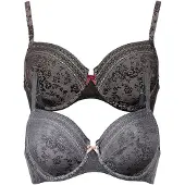 Anita Bügel-BH "2er Pack Bügel BH Fleur", Damen, Gr. 105, Cup E, grau (schwarz anthrazit), Spitze, Obermaterial: 87% Polyamid PA. 13% Elasthan EL., BHs Bügel-BH