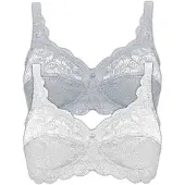 Susa Bügelloser BH "2er Pack BH ohne Bügel Latina", Damen, Gr. 100, Cup D, bunt (weiß grau), Spitze, Obermaterial: 77% Polyamid PA. 15% Baumwolle CO. 8% Elasthan EL., BHs Bügelloser BH