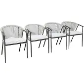 Sweeek - 4er-Set stapelbare Gartensessel aus Stahl mit Seilbespannung - Anthrazit