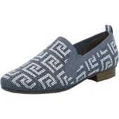 Rieker Slipper , Damen, Gr. 42, Synthetik, blau (blau, weiß), Textil, Schuhe Slipper, Halbschuh, Schlupfschuh, Blockabsatz, Loafer mit Glitzersteinchen