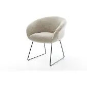 DELIFE Esszimmerstuhl Vinka-Flex mit Armlehnen Webstoff Soft Beige Kufengestell Schwarz Taschenfederkern
