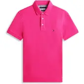 Tommy Hilfiger Poloshirt "1985 SLIM POLO", Herren, Gr. M, pink (eccentric magenta), Piqué, Obermaterial: 96% Baumwolle, 4% Elasthan, Shirts Poloshirt, Markenstickerei, aus Baumwoll-Piqué