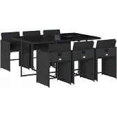 Syfax 7-tlg. Garten-Essgruppe mit Kissen Schwarz Poly Rattan