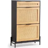Vevor Schuhschrank Schuhkommode aus Rattan mit 2 Klappschubladen &amp; 1 Ausziehschublade