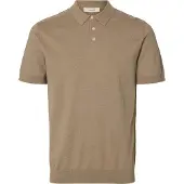 Selected Poloshirt "SLHBERG SS KNIT POLO NOOS", Herren, Gr. M, beige (savannah tan detail:melange), Strick, Obermaterial: 100% Baumwolle, meliert, regular fit, Shirts Poloshirt, aus Feinstrick