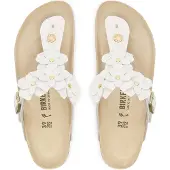Birkenstock für Damen. 1026735 Sandalen aus Leder Gizeh Flower Embellishment (Schmale Passform) weiß (36), Wohnung, Schnalle, Lässig