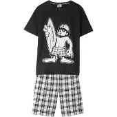 Bonprix Shorty , Herren, Gr. 140/146, schwarz (schwarz, weiß), Obermaterial: 100% Baumwolle, bedruckt, Basic normal, Rundhals, Homewear-Sets Shorty, lockere Passform, aus Baumwolle, Topseller