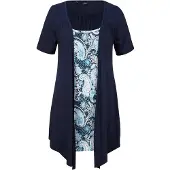 Bonprix T-Shirt , Damen, Gr. 56/58 (XXXL), blau (dunkelblau paisley), Obermaterial: 95% Viskose, 5% Elasthan, A-Linie, Shirts T-Shirt, A-Linie Passform, Halbarm-Design, mit Print, Rundhalsausschnitt