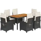 Syfax 7-tlg. Garten-Essgruppe mit Kissen Schwarz Poly Rattan