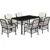 Syfax 7-tlg. Garten-Essgruppe mit Kissen Schwarz Poly Rattan
