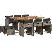 Syfax 11-tlg. Garten-Essgruppe mit Kissen Grau Poly Rattan