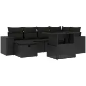 Syfax 7-tlg. Garten-Sofagarnitur mit Kissen Schwarz Poly Rattan