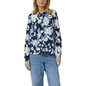 s.Oliver Langarmbluse , Damen, Gr. 46, blau (blau floral), Jersey, Obermaterial: 95% Baumwolle, 5% Elasthan, gemustert, tailliert hüftbedeckend, Rundhals, Blusen Langarmbluse, mit Allover-Druck