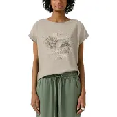 QS Rundhalsshirt , Damen, Gr. XS (34), beige, Jersey, Obermaterial: 100% Baumwolle, bedruckt, normal hüftbedeckend, Rundhals, Shirts Rundhalsshirt, mit großem Print