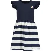 Blue Seven Sweatkleid , Mädchen, Gr. 98, N-Gr, blau (nachtblau), Jersey, Obermaterial: 95% Baumwolle, 5% Elasthan, geringelt, gestreift, unifarben, Flügelärmel, Kleider Sweatkleid, im maritimen Look