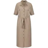 Goldner "Leinenkleid im Safari-Look" Brusttaschen figurschmeichelender Schnitt