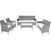 Mendler 3-2-1-1 Poly-Rattan Garten-Garnitur Halden, Lounge-Set Sitzgruppe Sofa grau, Kissen creme