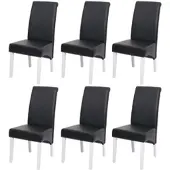 Mendler 6er-Set Esszimmerstuhl Küchenstuhl Stuhl M37 Leder, schwarz, weiße Füße