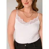 Base Level Curvy Spitzentop , Damen, Gr. 58/60, weiß, Web, Obermaterial: 95% Lyocell, 5% Elasthan, unifarben, figurbetont hüftbedeckend, Rundhals, Tops Spitzentop, mit Spaghetti-Trägern