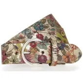 Mustang Ledergürtel "Amy", Damen, Gr. 80, bunt (gold, multicolor), Rindsleder, geblümt, mehrfarbig, Gürtel Ledergürtel, mit floralem oder Animal-Design, 4 cm breit