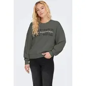 ONLY Sweatshirt "ONLPENELOPE L/S BEADS O-NECK SWT", Damen, Gr. XS (34), grün (kambaba print:avenir), Sweatware, Obermaterial: 60% Baumwolle, 40% Polyester, bedruckt, Rundhals, Sweatshirts Sweatshirt