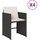 Syfax Gartenstühle mit Kissen 4 Stk. Schwarz Poly Rattan