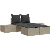 Syfax Doppel-Sonnenliege mit Kissen Hellgrau Poly Rattan
