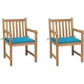 Syfax Gartenstühle 2 Stk. mit Blauen Kissen Massivholz Teak