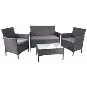 Mendler Poly-Rattan Garten-Garnitur HWC-D82, Sitzgruppe Lounge-Set - schwarz mit Kissen anthrazit