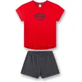 Sanetta Schlafanzug "Pyjama Pyjama Teenager Kiss kurz", Jungen, Gr. 152, bunt (schwarz, rot), Obermaterial: 100% Baumwolle CO., Homewear-Sets Schlafanzug