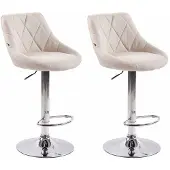 CLP 2er Set Barhocker Lazio Mit Stoffbezug I Höhenverstellbarer Und Drehbarer Hocker Mit Fußstütze In Chrom-Optik, Farbe: creme