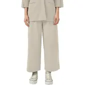QS 1100000002199 , Damen, Gr. 44, N-Gr, beige, Web, Obermaterial: 95% Polyester, 5% Elasthan, unifarben, regular fit 7/8-Länge, Hosen 1100000002199, Sommerhose mit Knopf-Design am Gummibund