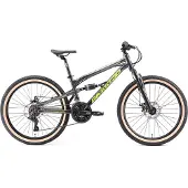 Bikestar Alu Kinder Jugend Mountainbike Vollgefedert, 21 Gang Shimano, 24 Zoll ab 9 - 10 Jahre | Fully MTB Scheibenbremse | Schwarz