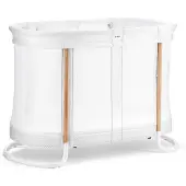 BabyBjörn Kinderbett Weiß, 57x110x77 cm, 2 Höhen, Netzgewebe, Matratze seitlich befestigt