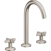 Axor One 3-Loch Waschtischarmatur 170 mit Kreuzgriffen und Push-Open Ablaufgarnitur, 48040800, Farbe: Stainless Steel Optic