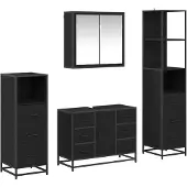 vidaXL Badezimmermöbel-Set 4 Stk. Schwarz Eichen-Optik Holzwerkstoff