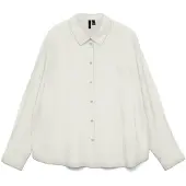 Vero Moda Hemdbluse "VMKAJA LS SHIRT WVN", Damen, Gr. S, weiß (snow weiß), Obermaterial: 83% Viskose, 17% Nylon, unifarben, regular fit, Blusen Hemdbluse, mit Streifen